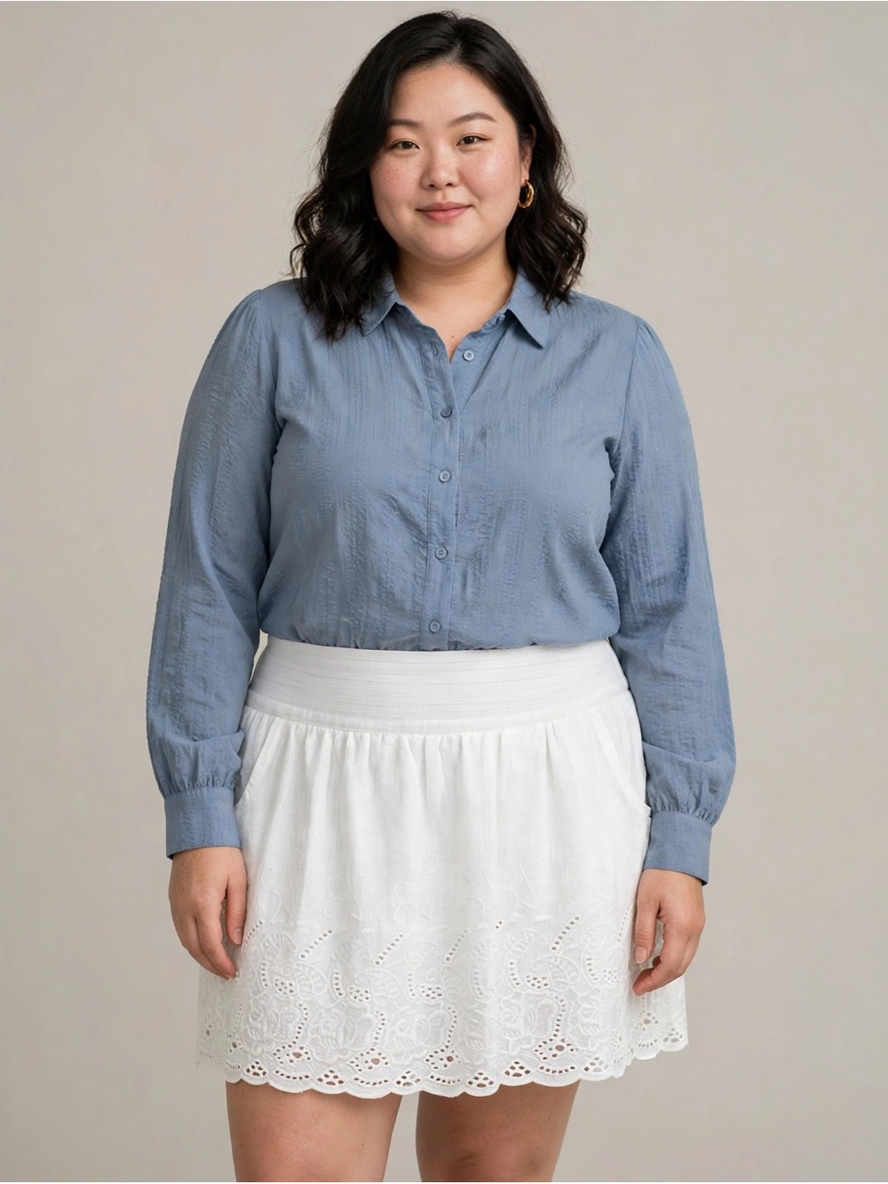 Stooshy White Lined Eyelet Lace Pocket Skirt Size Large